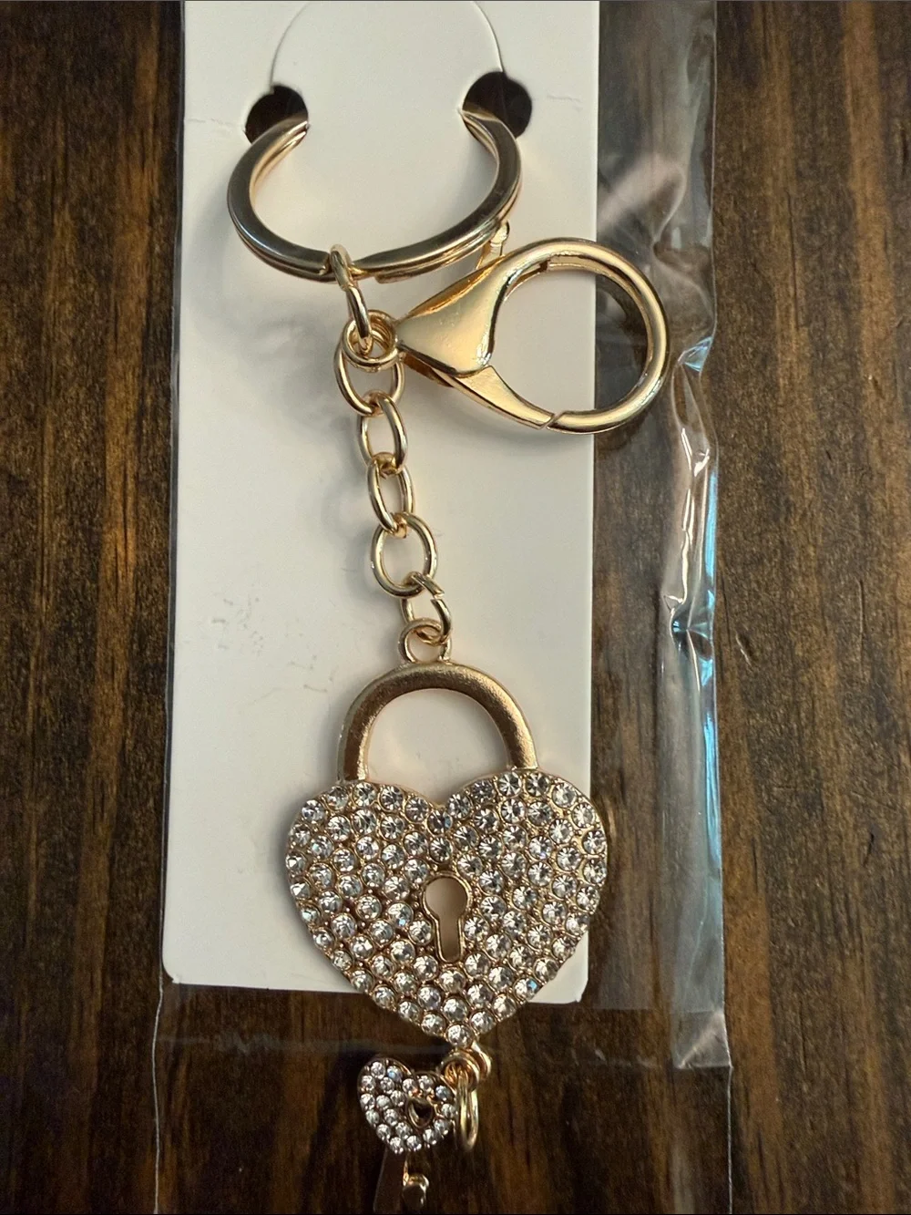 ItGirl Gold Tone Rhinestone Crystal Heart Lock Keychain Charm